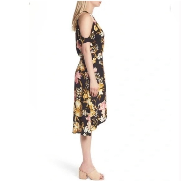 Leith Floral Cold Shoulder Midi Dress in pink floral size large - Picture 4 of 10